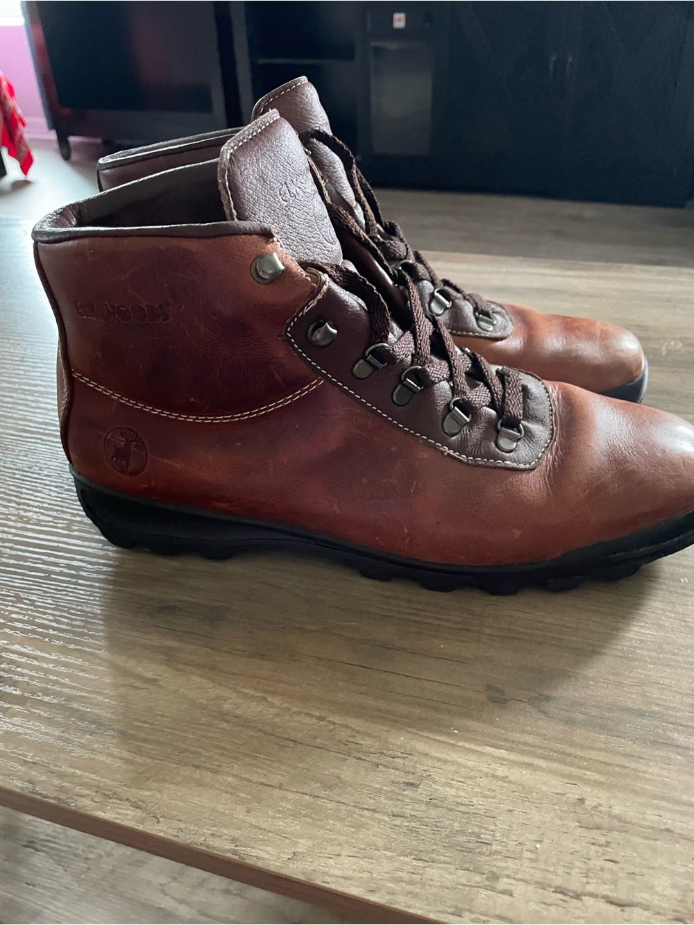Elk woods Men’s Brown leather rugged Work/Hiking boots lace up high top size 11D